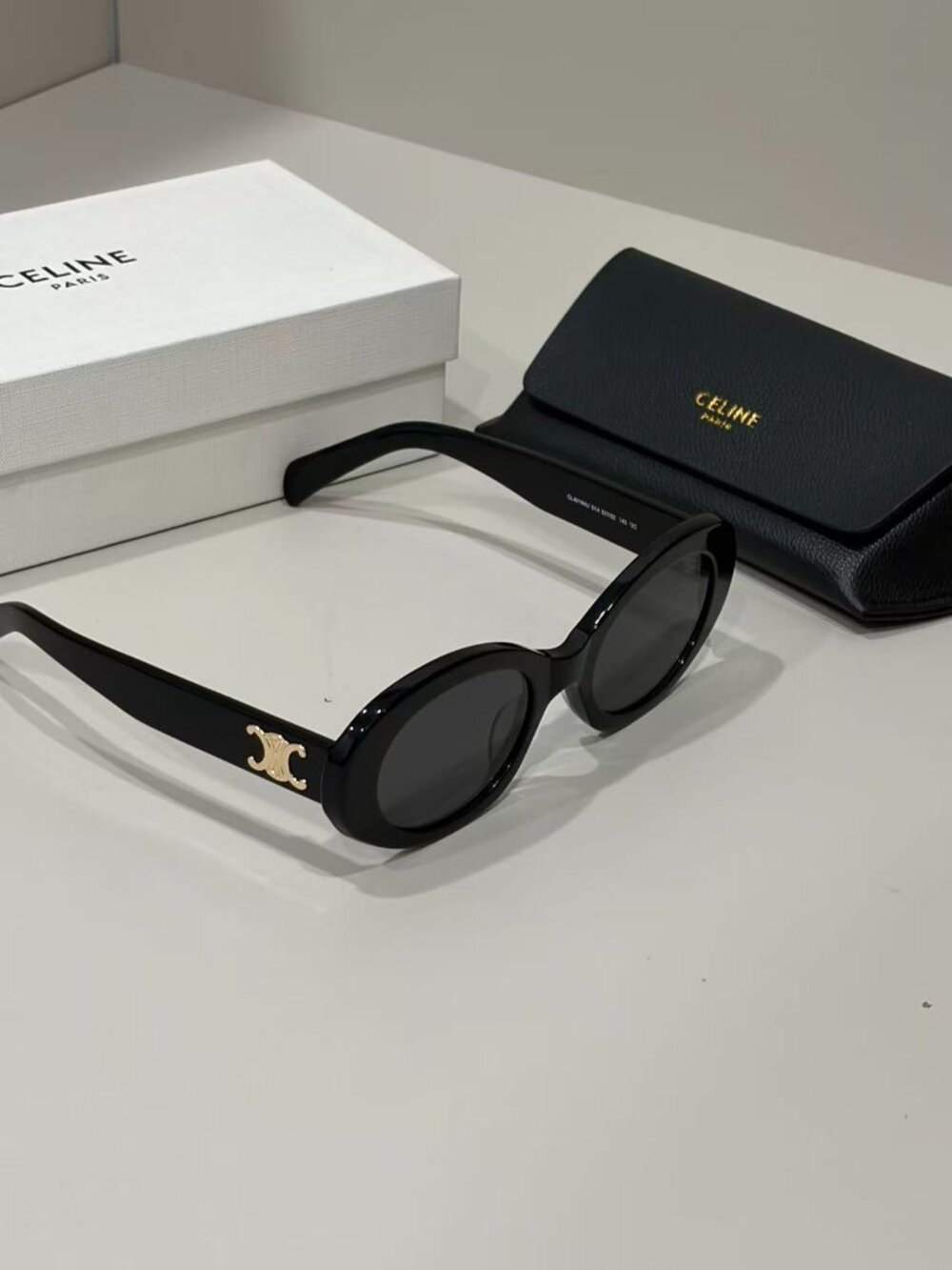 Celine Classic Black Oval Triomphe Logo Shades for Women